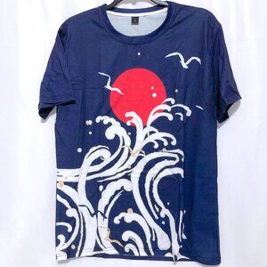 Seagull Red Sun Waves Japanese Style Print Short Sleeve Shirt (NWOT)